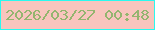 文字の大きさ：5、枠の色：2bf9ef、背景の色：f9c5be、文字の色：94b56f 無料ブログパーツのブログ時計