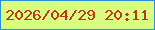 文字の大きさ：4、枠の色：2c8ddd、背景の色：d9fd7e、文字の色：ba3823 無料ブログパーツのブログ時計