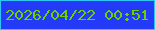 文字の大きさ：3、枠の色：2cc7f0、背景の色：233af8、文字の色：6bd101 無料ブログパーツのブログ時計