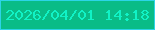 文字の大きさ：3、枠の色：2cd4e7、背景の色：09bc87、文字の色：11f2c6 無料ブログパーツのブログ時計