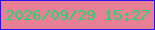 文字の大きさ：2、枠の色：2d0eed、背景の色：e78095、文字の色：24d672 無料ブログパーツのブログ時計