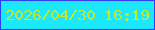 文字の大きさ：3、枠の色：2d3ff5、背景の色：1be9fb、文字の色：c2e92f 無料ブログパーツのブログ時計