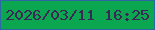文字の大きさ：1、枠の色：2d67a6、背景の色：0aa750、文字の色：3b2757 無料ブログパーツのブログ時計