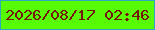 文字の大きさ：5、枠の色：2da8c0、背景の色：57fb04、文字の色：75170b 無料ブログパーツのブログ時計