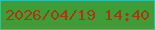 文字の大きさ：4、枠の色：2dc3a0、背景の色：409c38、文字の色：a53b0c 無料ブログパーツのブログ時計