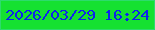 文字の大きさ：4、枠の色：2ddb6d、背景の色：15e131、文字の色：0d24ec 無料ブログパーツのブログ時計