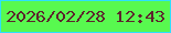 文字の大きさ：2、枠の色：2de0fb、背景の色：58f94f、文字の色：5d252d 無料ブログパーツのブログ時計