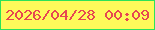 文字の大きさ：5、枠の色：2de259、背景の色：fefa5a、文字の色：e64751 無料ブログパーツのブログ時計
