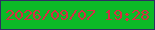 文字の大きさ：4、枠の色：2e2e62、背景の色：0cb927、文字の色：d62d44 無料ブログパーツのブログ時計