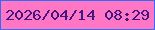 文字の大きさ：5、枠の色：2e6ef5、背景の色：fe76c4、文字の色：3f1884 無料ブログパーツのブログ時計
