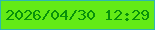 文字の大きさ：4、枠の色：2eb8ae、背景の色：63eb16、文字の色：07920a 無料ブログパーツのブログ時計