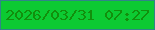 文字の大きさ：2、枠の色：308588、背景の色：0cca32、文字の色：128f0c 無料ブログパーツのブログ時計