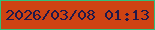 文字の大きさ：2、枠の色：30c07b、背景の色：ce4313、文字の色：21194a 無料ブログパーツのブログ時計
