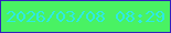 文字の大きさ：1、枠の色：3122bc、背景の色：49f263、文字の色：2eeae3 無料ブログパーツのブログ時計