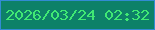 文字の大きさ：2、枠の色：328bd3、背景の色：0d8168、文字の色：40e874 無料ブログパーツのブログ時計