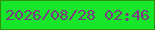文字の大きさ：4、枠の色：328f0b、背景の色：17e62b、文字の色：7e3782 無料ブログパーツのブログ時計