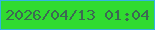 文字の大きさ：5、枠の色：32b4e0、背景の色：30db30、文字の色：3c6953 無料ブログパーツのブログ時計