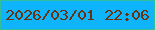 文字の大きさ：5、枠の色：32bf9a、背景の色：0eb5fd、文字の色：6a310d 無料ブログパーツのブログ時計