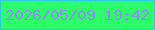 文字の大きさ：5、枠の色：32c6e0、背景の色：2bfe69、文字の色：8b91f0 無料ブログパーツのブログ時計