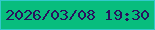 文字の大きさ：5、枠の色：32c9cb、背景の色：08bd7d、文字の色：29115e 無料ブログパーツのブログ時計