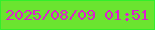 文字の大きさ：5、枠の色：32ef2b、背景の色：6be430、文字の色：dc1fce 無料ブログパーツのブログ時計