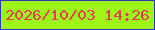 文字の大きさ：1、枠の色：3334c4、背景の色：9ef618、文字の色：e73c56 無料ブログパーツのブログ時計