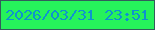 文字の大きさ：3、枠の色：335c5b、背景の色：26f25b、文字の色：0e93cf 無料ブログパーツのブログ時計