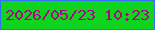 文字の大きさ：4、枠の色：3371f8、背景の色：0ed31f、文字の色：a70a7e 無料ブログパーツのブログ時計