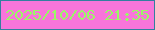 文字の大きさ：1、枠の色：337f9f、背景の色：f875da、文字の色：9af866 無料ブログパーツのブログ時計