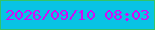 文字の大きさ：2、枠の色：33c468、背景の色：08c3e5、文字の色：d30bf3 無料ブログパーツのブログ時計