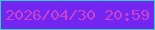 文字の大きさ：4、枠の色：33cfc0、背景の色：7326ef、文字の色：cb41cf 無料ブログパーツのブログ時計