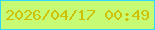 文字の大きさ：5、枠の色：33d7fe、背景の色：c7fb73、文字の色：ccc106 無料ブログパーツのブログ時計