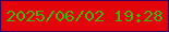 文字の大きさ：1、枠の色：34055b、背景の色：e4020b、文字の色：3fb604 無料ブログパーツのブログ時計