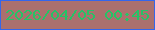 文字の大きさ：2、枠の色：3466ec、背景の色：ab706e、文字の色：26c366 無料ブログパーツのブログ時計