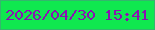 文字の大きさ：1、枠の色：34b76d、背景の色：10e84f、文字の色：8a13b1 無料ブログパーツのブログ時計