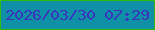文字の大きさ：4、枠の色：34ba09、背景の色：0e91a6、文字の色：3834bf 無料ブログパーツのブログ時計