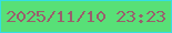 文字の大きさ：5、枠の色：34dde4、背景の色：58e077、文字の色：9a5e6c 無料ブログパーツのブログ時計
