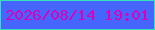 文字の大きさ：5、枠の色：34e1b8、背景の色：4565fc、文字の色：db01b8 無料ブログパーツのブログ時計