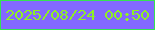 文字の大きさ：1、枠の色：34e351、背景の色：8368ff、文字の色：8ff024 無料ブログパーツのブログ時計