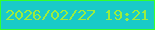 文字の大きさ：5、枠の色：34ff2d、背景の色：19cbc8、文字の色：9ced3e 無料ブログパーツのブログ時計