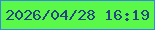 文字の大きさ：2、枠の色：3588de、背景の色：5af848、文字の色：254683 無料ブログパーツのブログ時計