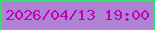 文字の大きさ：5、枠の色：35e36c、背景の色：af82d3、文字の色：be04b5 無料ブログパーツのブログ時計