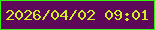 文字の大きさ：4、枠の色：35f50d、背景の色：5d0858、文字の色：cff01e 無料ブログパーツのブログ時計