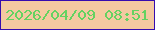 文字の大きさ：1、枠の色：360caf、背景の色：f4c9a1、文字の色：64d261 無料ブログパーツのブログ時計