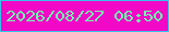 文字の大きさ：5、枠の色：36c2e9、背景の色：f208c7、文字の色：6ffdae 無料ブログパーツのブログ時計