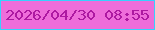 文字の大きさ：5、枠の色：36d1fe、背景の色：ee6dda、文字の色：ad19a1 無料ブログパーツのブログ時計