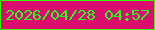 文字の大きさ：4、枠の色：36f800、背景の色：da0c6e、文字の色：20ff1e 無料ブログパーツのブログ時計