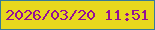文字の大きさ：1、枠の色：377b98、背景の色：e8d81d、文字の色：951095 無料ブログパーツのブログ時計