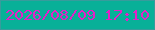 文字の大きさ：2、枠の色：379c9c、背景の色：08b098、文字の色：e321c7 無料ブログパーツのブログ時計