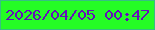 文字の大きさ：1、枠の色：37bf83、背景の色：25fc25、文字の色：640fb9 無料ブログパーツのブログ時計